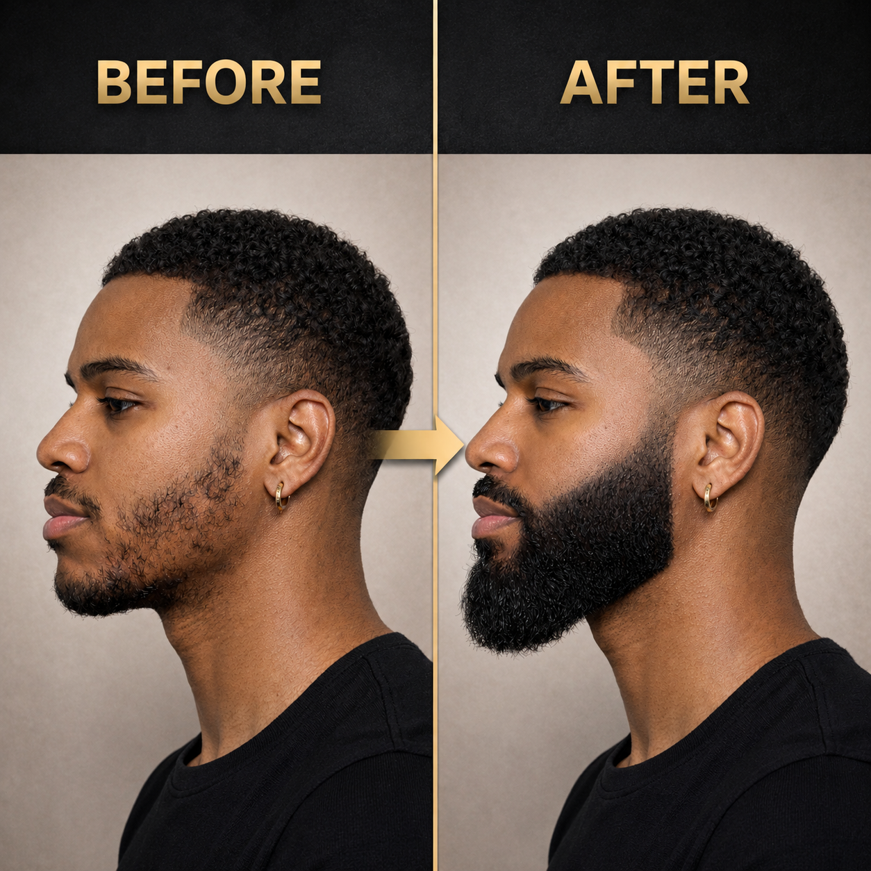 Kmaniche Before and after comparison of a man with a beard and mustache on a neutral background.